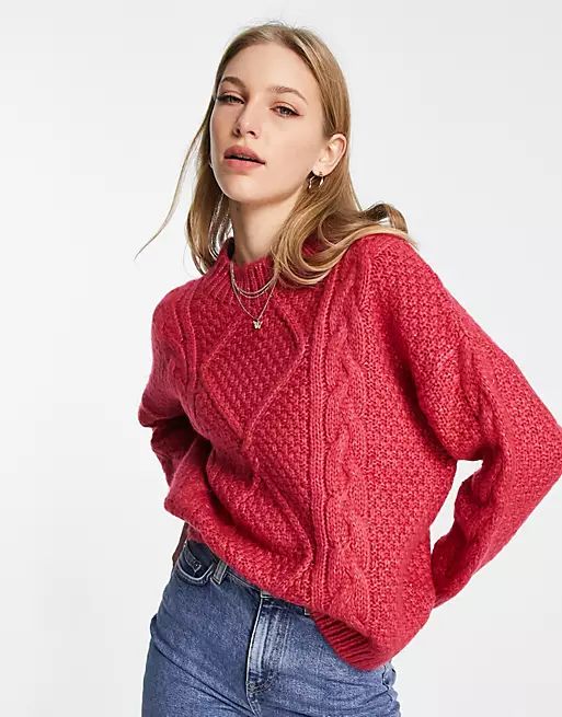 ASOS DESIGN oversized cable sweater in pink | ASOS | ASOS (Global)