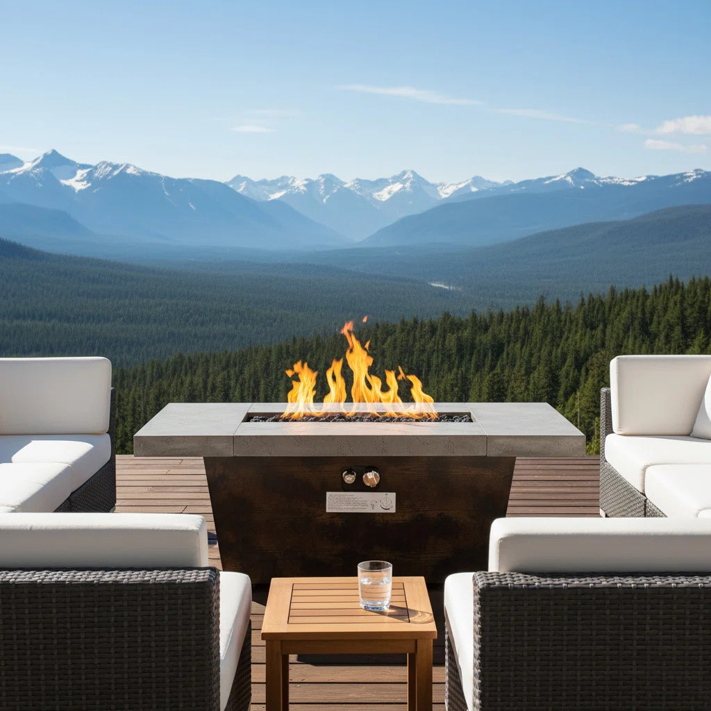 42" Outdoor Fire Pit Table 50000BTU Rectangle Table Top Fire Pit Propane Fire Pit with Cement Tex... | Wayfair North America