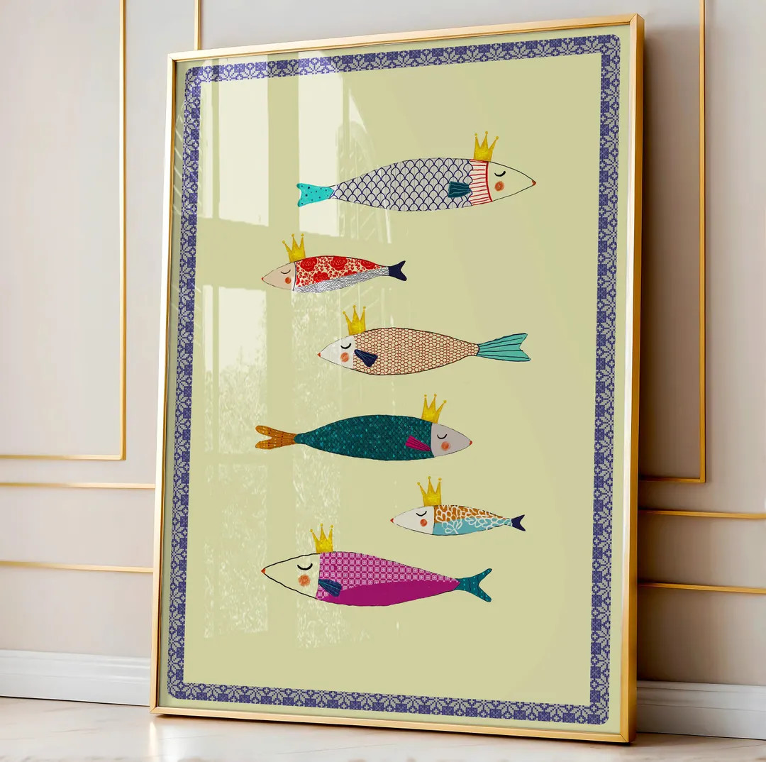 Crowned Fish Art Prints - Colorful Fish Wall Art - Crowned Fish - Digital Download - Nursery Wall... | Etsy (US)