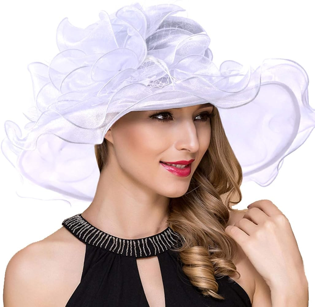 Women Kentucky Derby Church Dress Fascinator Wide Brim Tea Party Wedding Hats S042b | Amazon (US)