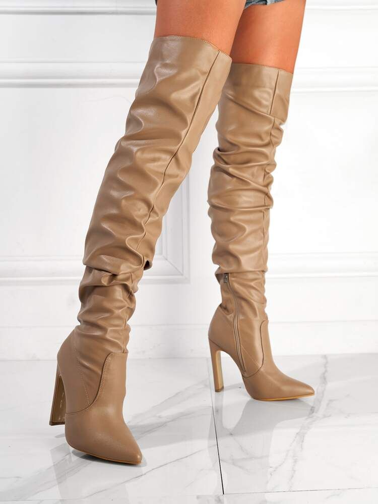 Zip Side Point Toe Slouchy Boots | SHEIN