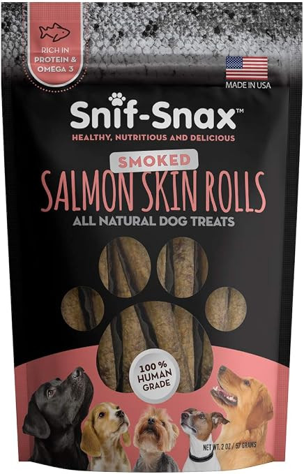Snif-Snax Human Grade Dog Treats - All-Natural Salmon Skin Rolls, 2oz | Amazon (US)