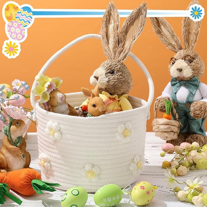 Large Easter Basket with Handle 9''x7''x6'' Woven Easter Basket Empty Baby Gift Egg Hunt Rope Sto... | Amazon (US)