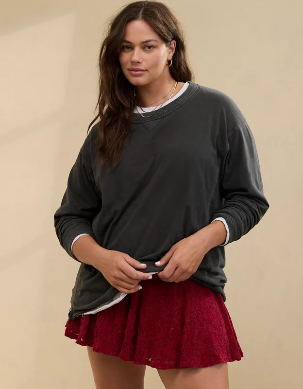Aerie Cozy Long Sleeve Oversized Boyfriend T-Shirt | Aerie