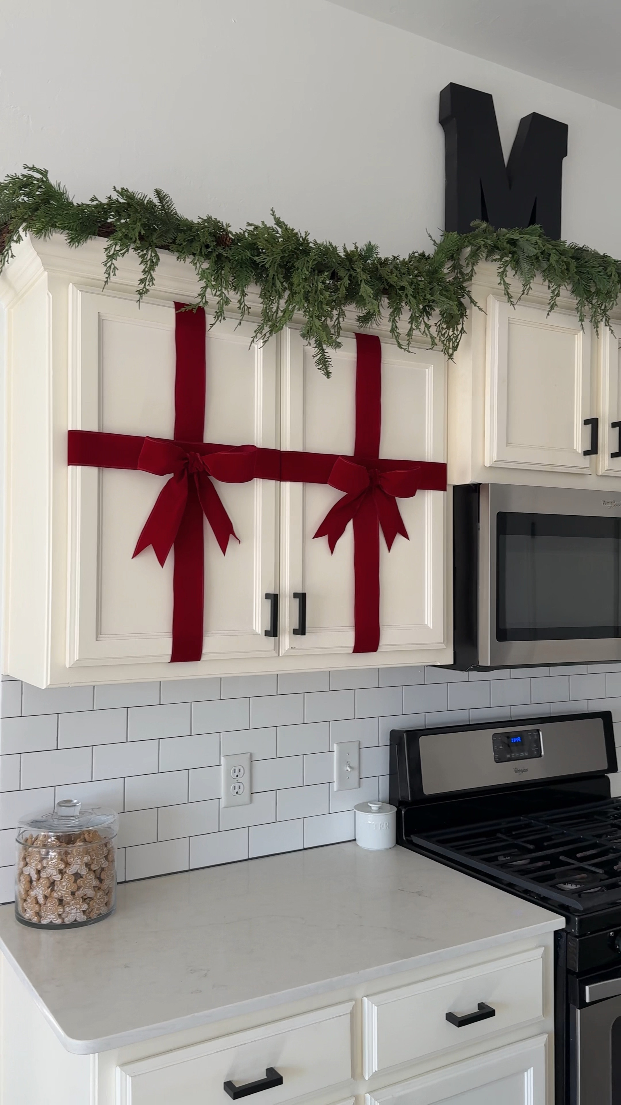 Burgundy red velvet cabinet bows 🎄 

Ribbon: Joann 2.5" x 25' Burgundy Velvet Christmas Ribbon YT19 by Place & Time

Christmas decor 

#LTKHoliday #LTKSeasonal