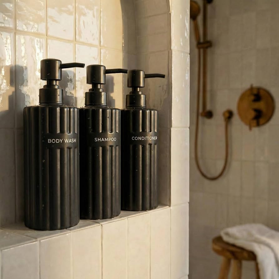 Stylish Shampoo and Conditioner Dispenser Set of 3 - Modern 19oz Shower Soap Bottles with Pump an... | Amazon (US)