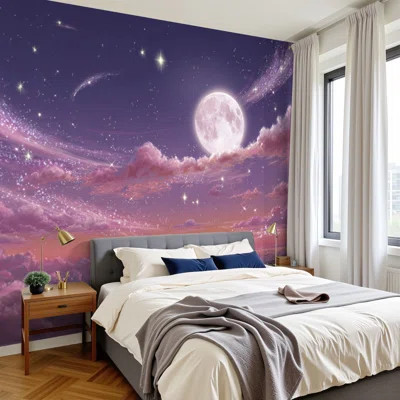 Boho Dreamy Cloud Peel and Stick Wallpaper Fantasy Night Sky Panorama Twilight Glow Spiral Clouds Wall Murals 100"H x 144"W Removable PVC Wall Paper S | Wayfair North America