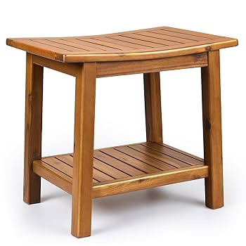 Teak Shower Bench, 20" Solid Wood Shower Stool Waterproof Shower Seat with Storage Shelf for Bath... | Amazon (US)