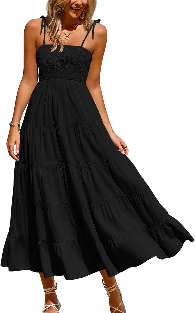 PRETTYGARDEN Women's Summer Dresses 2024 Spaghetti Strap Sleeveless Backless Smocked A-Line Boho ... | Amazon (US)