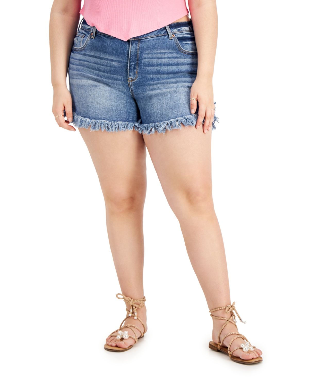Inc International Concepts Plus Size Frayed Denim Shorts, Created for Macy's | Macys (US)