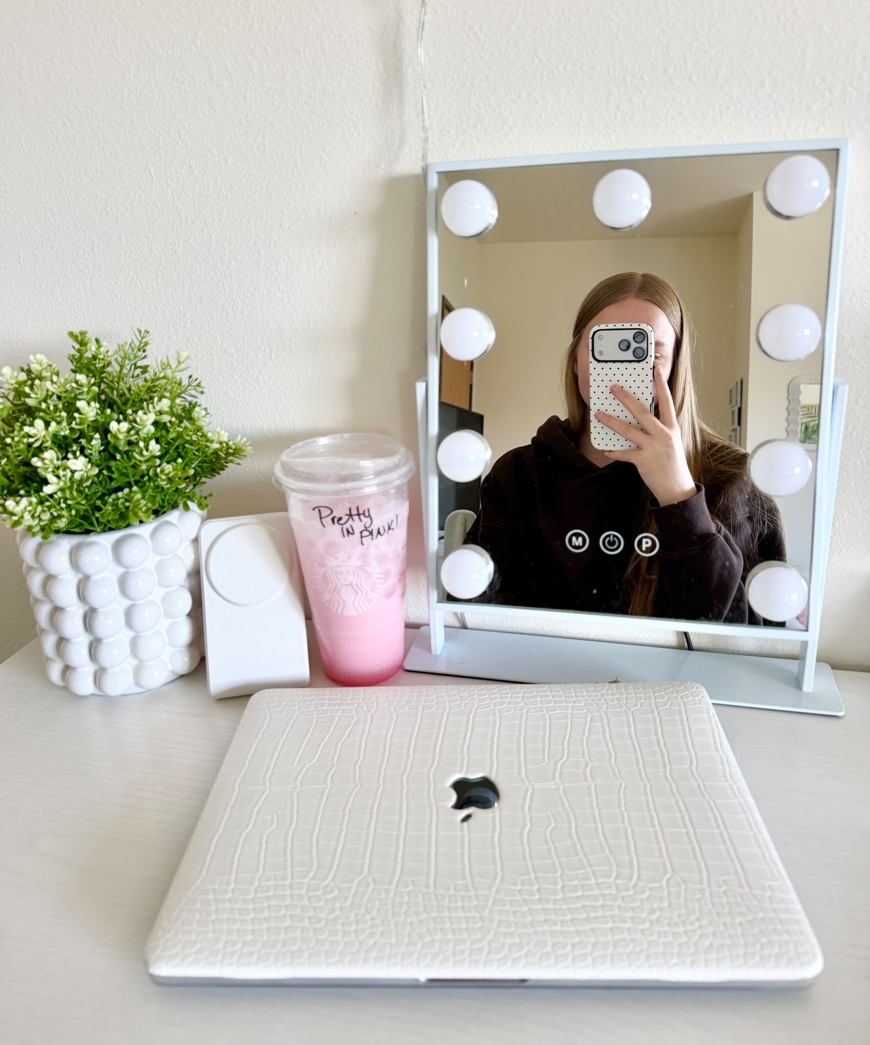 I love my cute little desk setup🫶🤍✨

~ makeup mirror, makeup vanity, MacBook Pro case, Starbucks Pink Drink, desk accessories, desk decor, college dorm room inspiration, college girl apartment, teen girl bedroom, iPhone 17 Pro Max case, neutral aesthetic, dorm decor, laptop case, work from home setup

#LTKHome