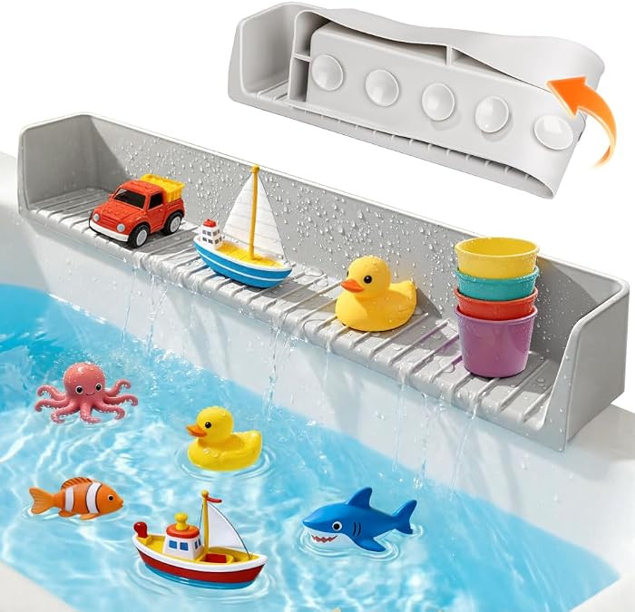 Splash Guard for Bathtub, Silicone Bathtub Splash Guard with Suction Cups, Bath Toys Holder Shelf... | Amazon (US)