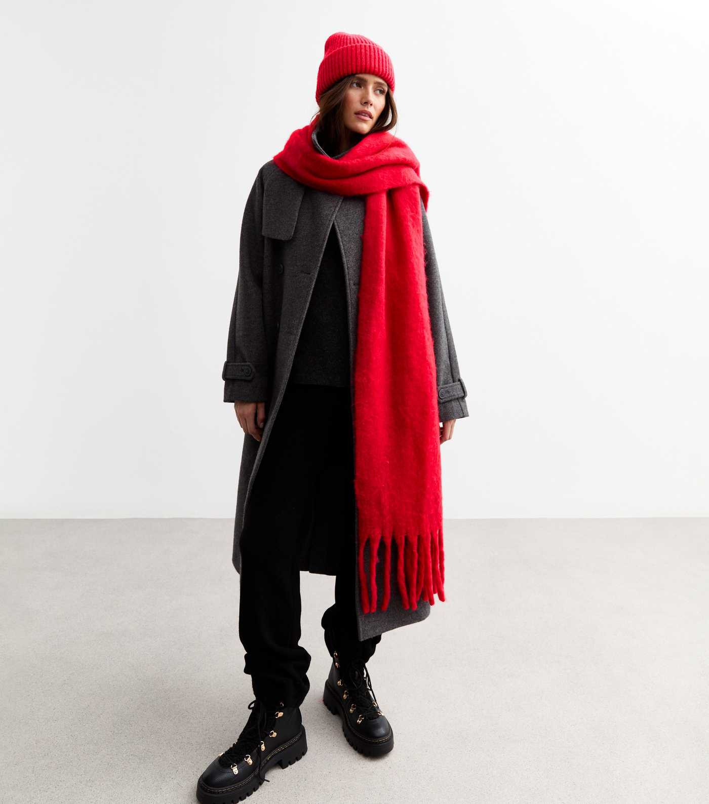 Red Brushed Fringed Scarf | New Look | New Look (UK)