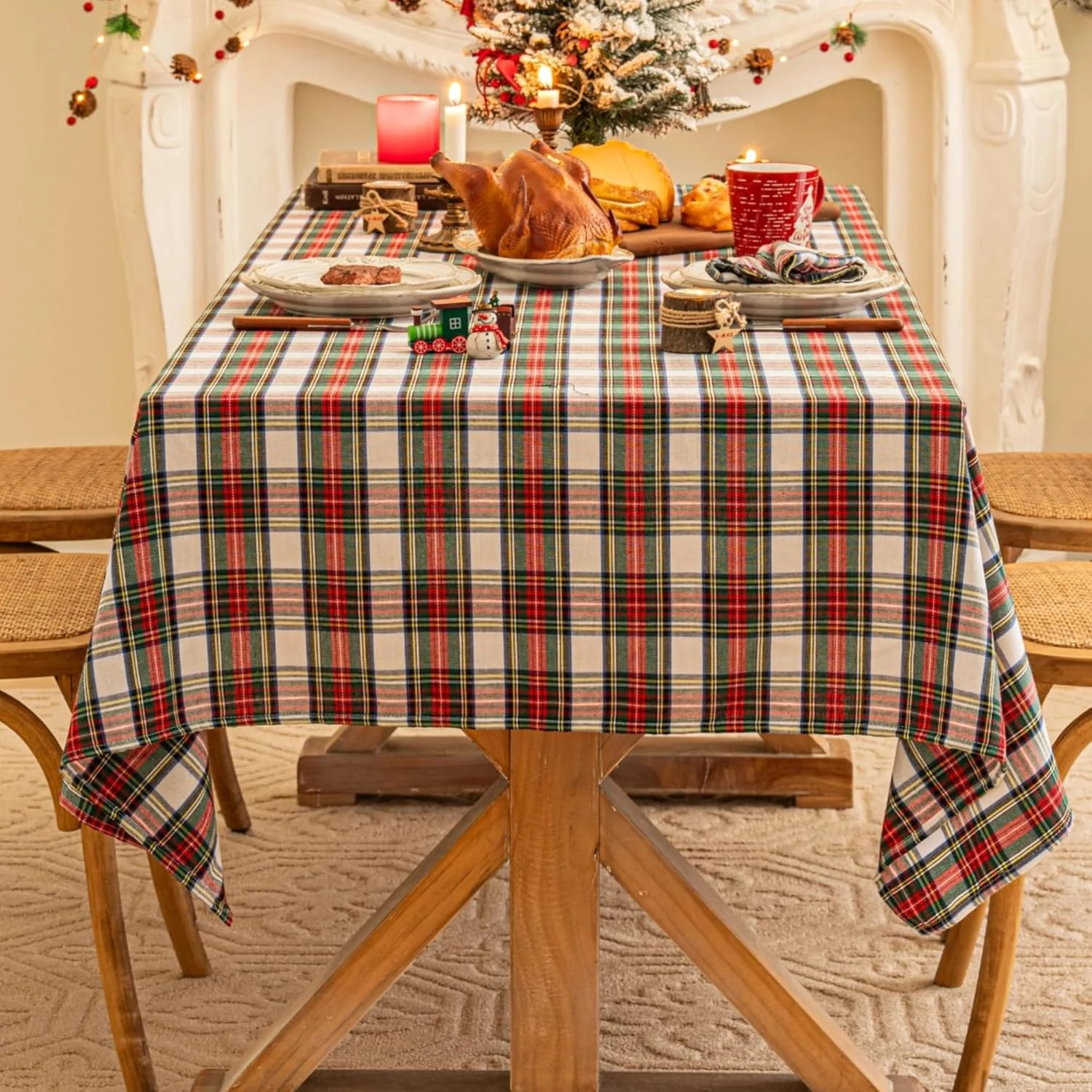Red Tartan Plaid Snowflake Christmas Tablecloth, Winter Holiday Tablecloths for Rectangle Tables ... | Walmart (US)