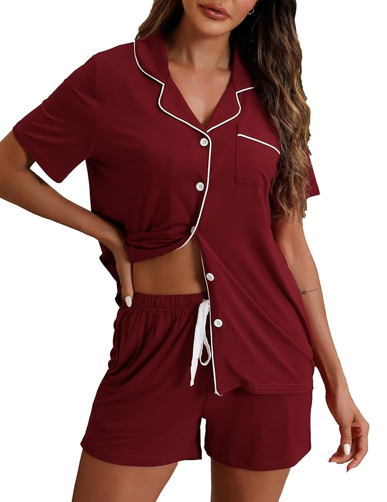 ZMJ Pajamas for Women Set 2 Piece Pj Short Sets Bride Sleepwear Button Up | Amazon (US)