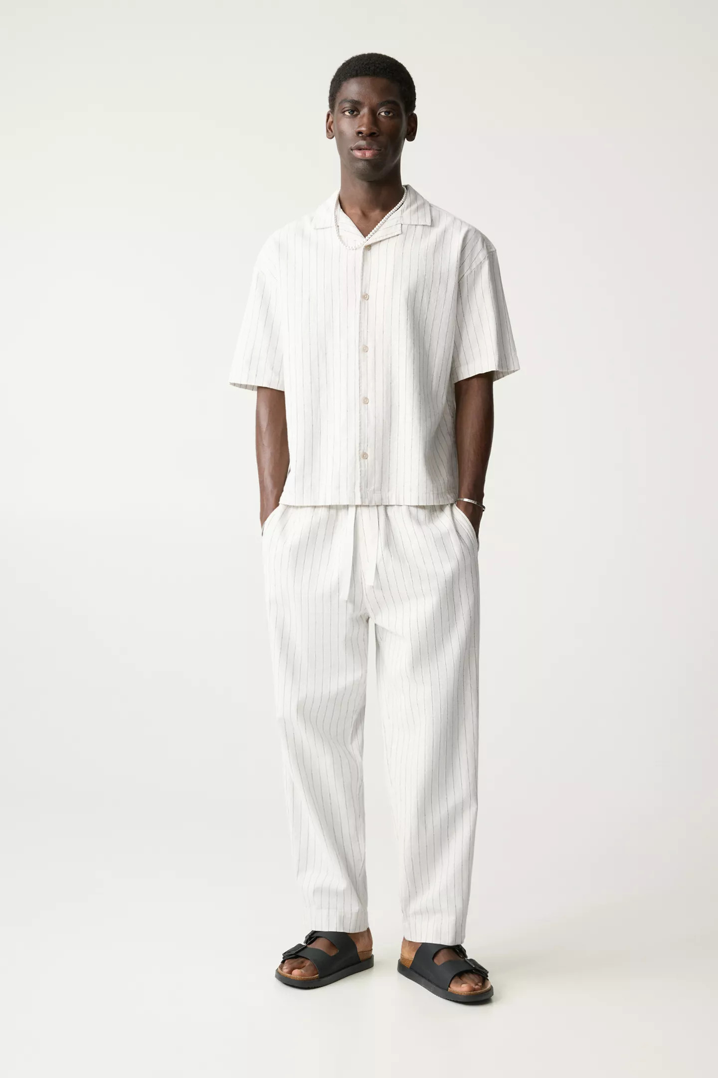 Striped linen blend shirt | PULL and BEAR UK