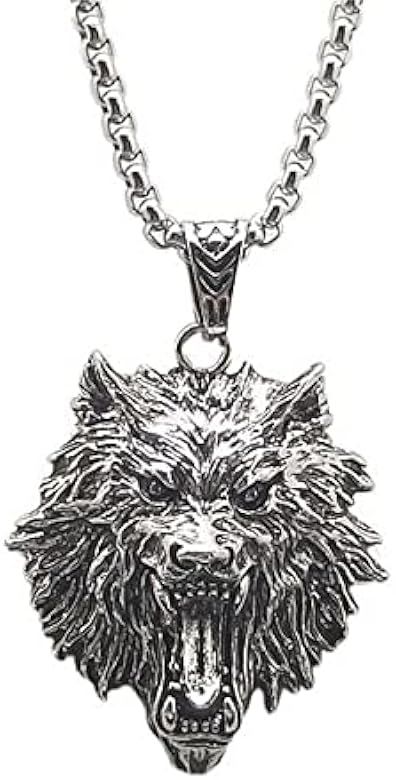 Zxxmeet Stainless steel retro wolf head domineering necklace jewelry hypoallergenic menChain leng... | Amazon (US)