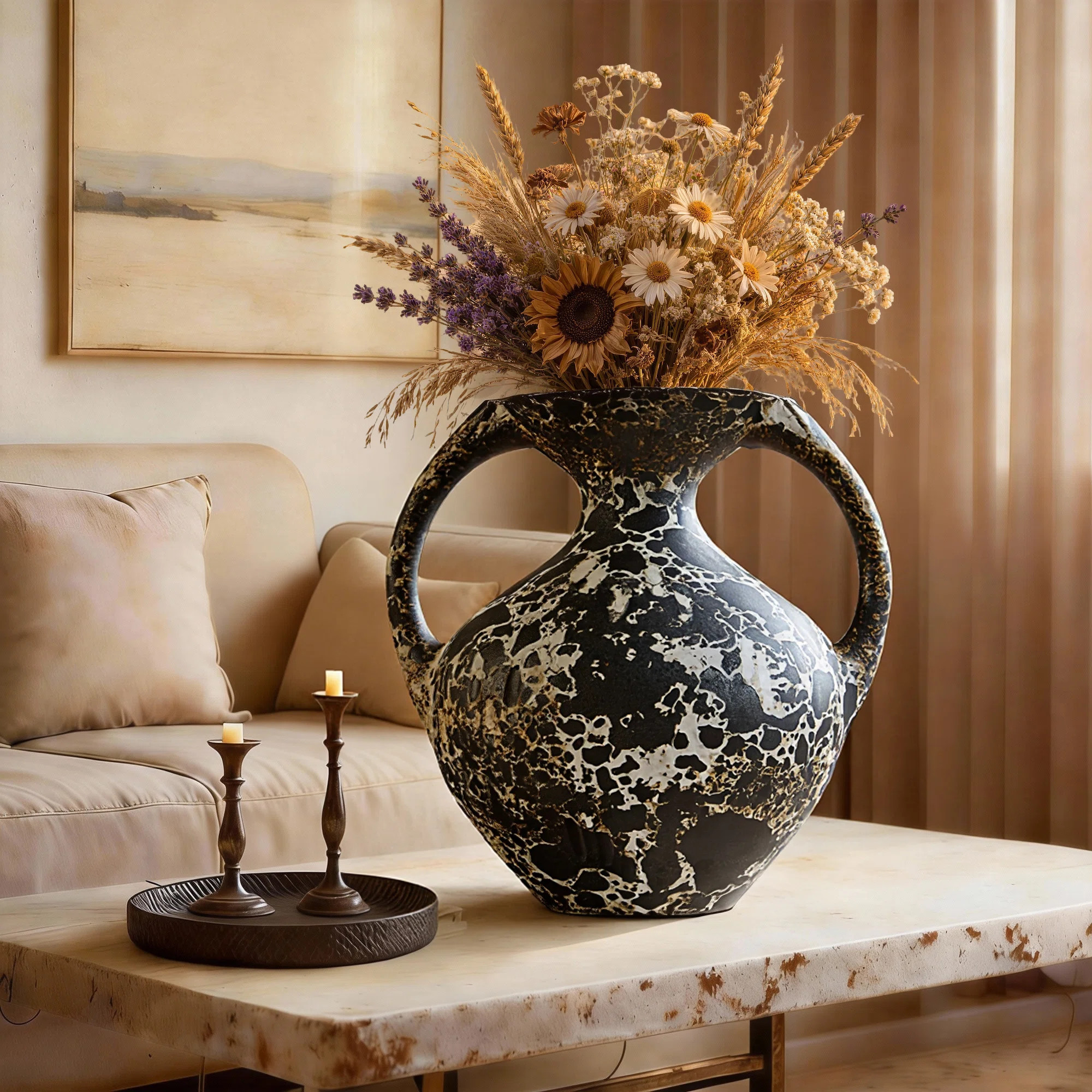 Handmade Ceramic Table Vase, Boho Pottery Terracotta Vase with Sculptural Handles, Decorative Acc... | Wayfair North America