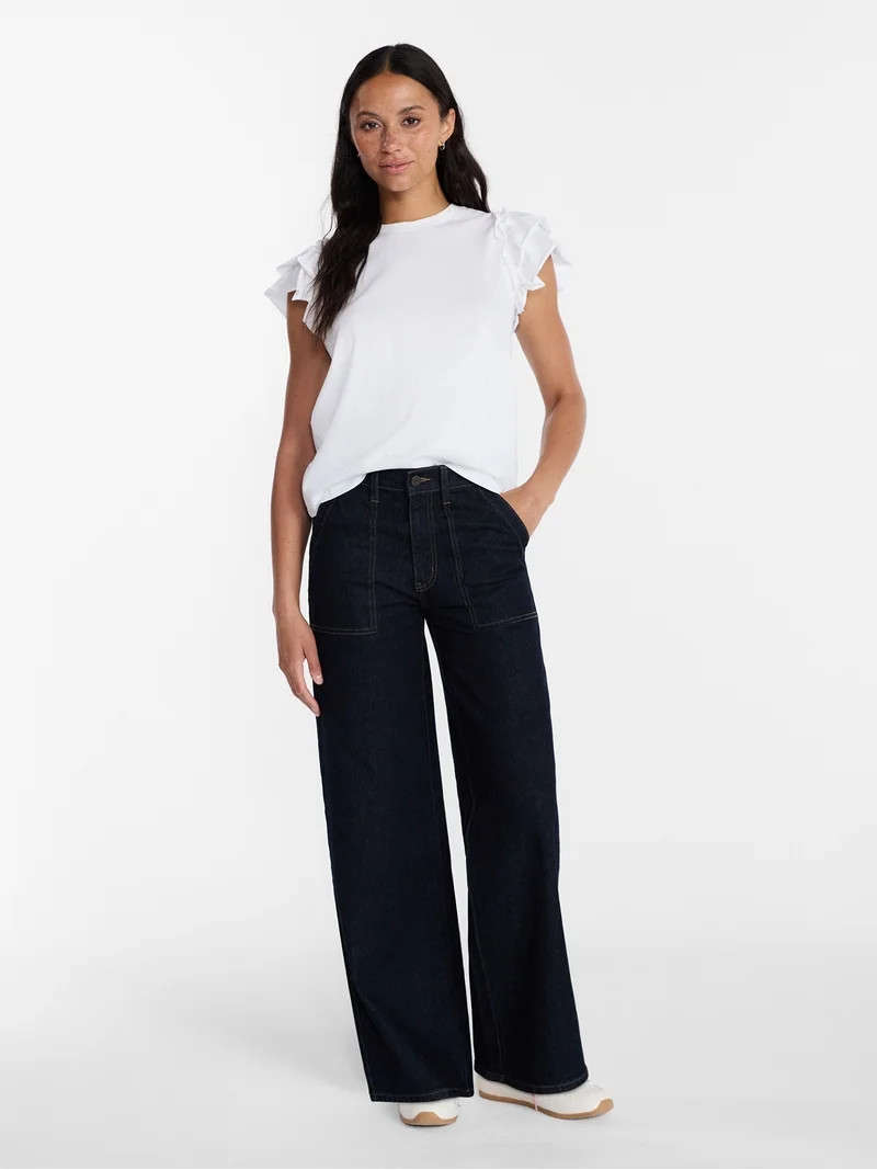 Time and Tru Women's Wide Leg Utility Trousers, 31" Inseam, Sizes 0-20 | Walmart (US)