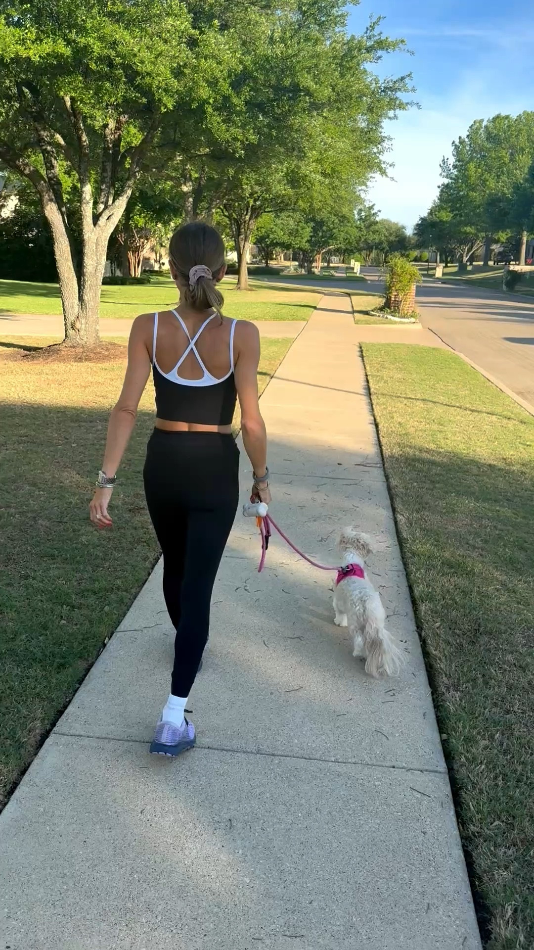 Strappy tank with built in bra size xs with black leggings size xxs petite friendly in reg length 
Walking outfit 

#LTKdayinmylife #LTKActive #LTKmorningroutine