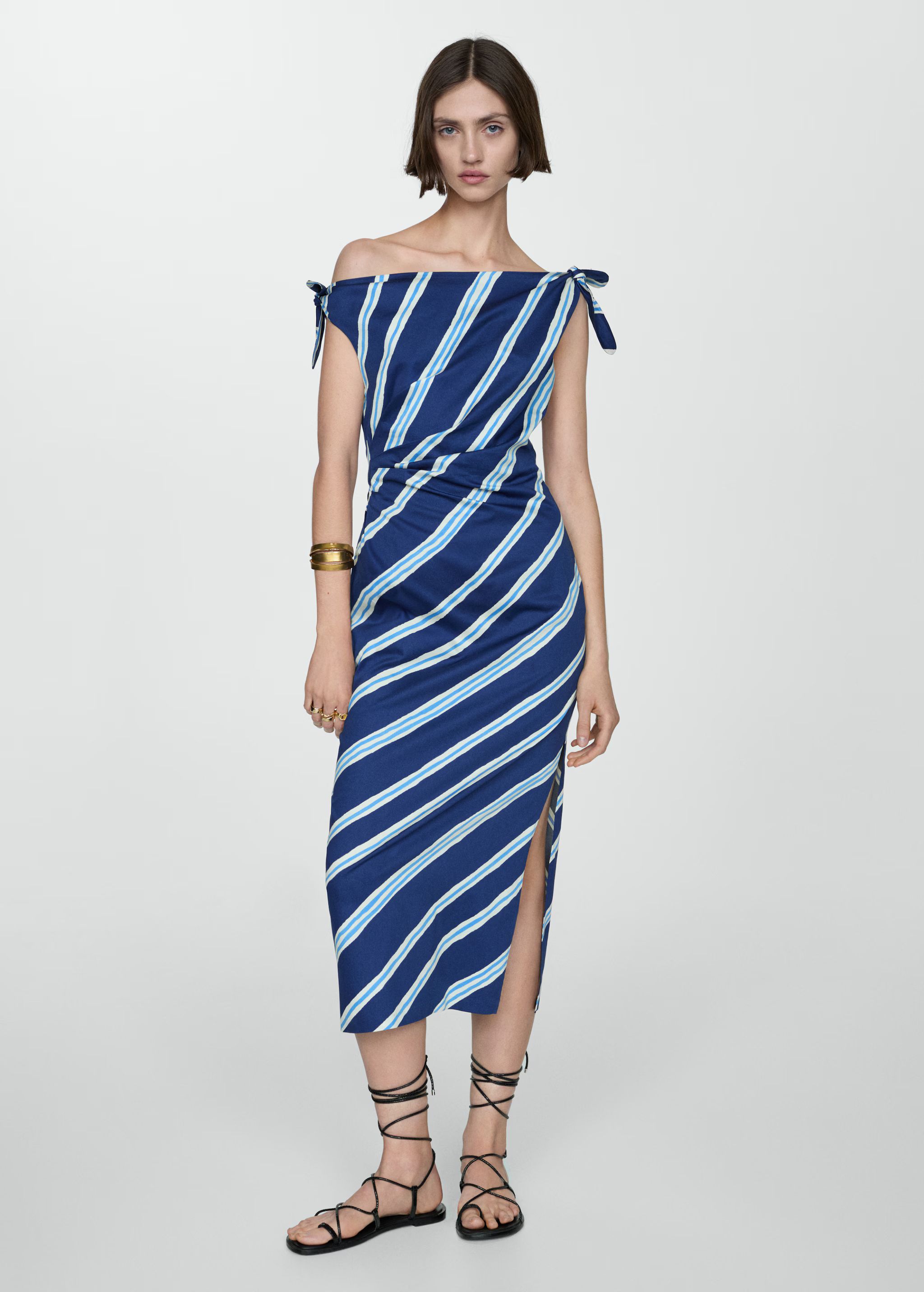 Striped dress bare shoulders | MANGO (US)