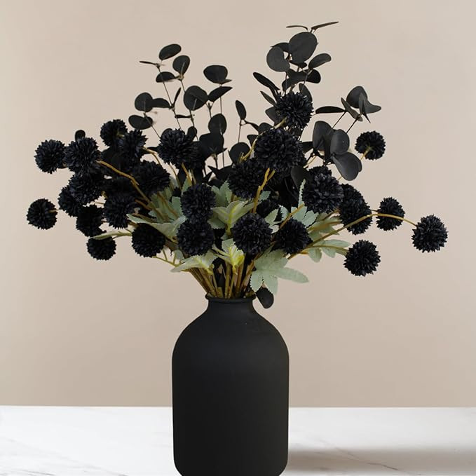RyddeligHome Black Artificial Flowers for Centerpieces Bulk 10 Long Stems /50 Small Faux Silk Mum... | Amazon (US)
