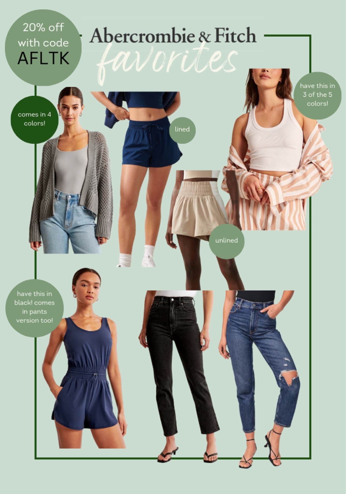 LTK Sale on Abercrombie 
Use code AFLTK to save 20%

#jeans #croptank #shorts #pants #onesie #jumpsuit #sweater #cardigan Abercrombie sale, Abercrombie and ditch, A&F, sale, deal

#LTKsalealert #LTKfindsunder100 #LTKSale