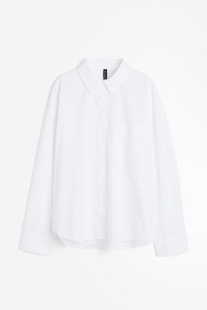 Oversized Poplin Shirt - Long sleeve - Regular length - White - Ladies | H&M US | H&M (US + CA)