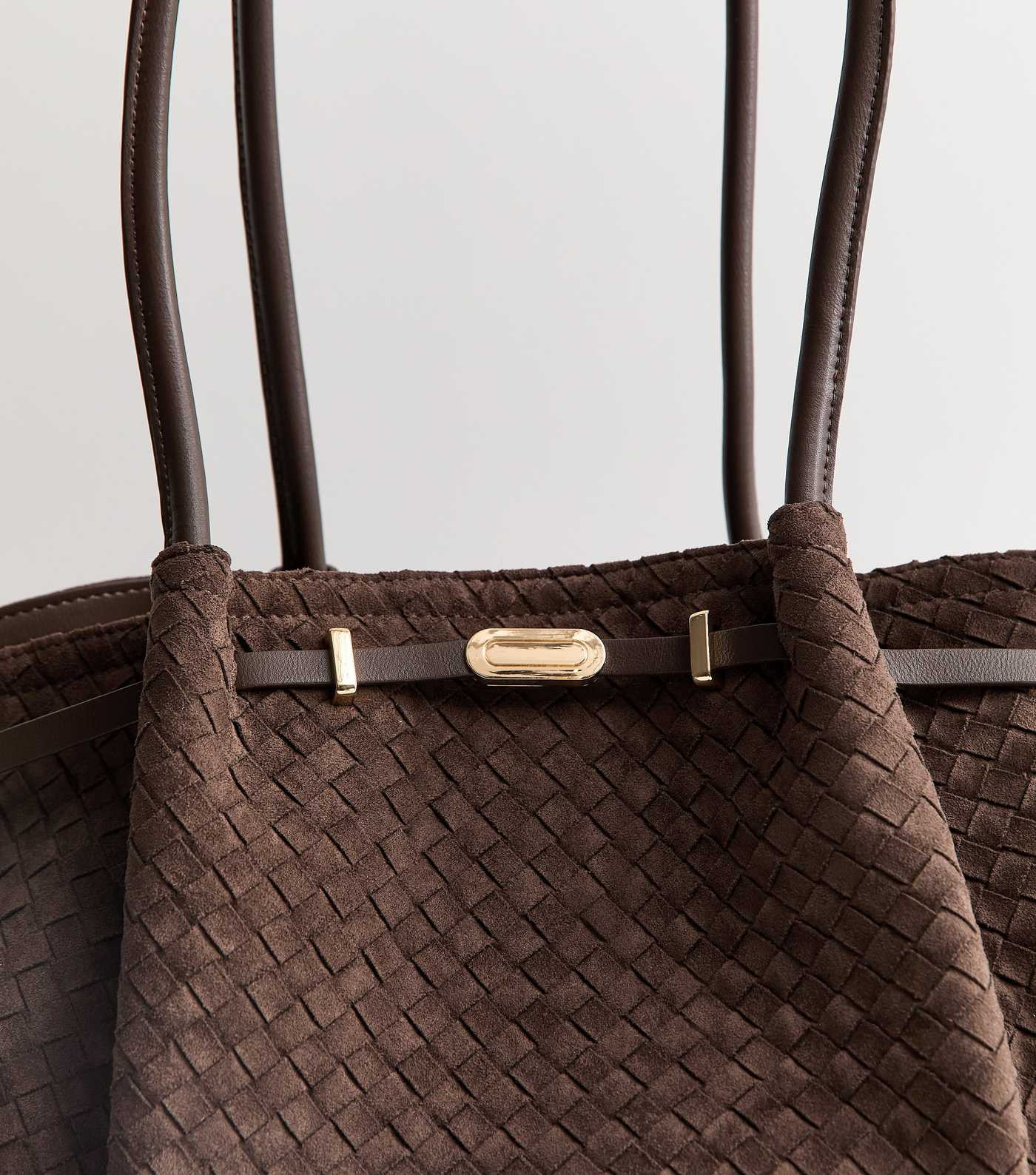 Dark Brown Faux Suede Woven Winged Tote bag | New Look | New Look (UK)