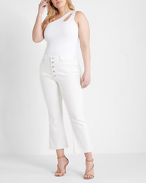 High Waisted White Cropped Flare Jeans | Express