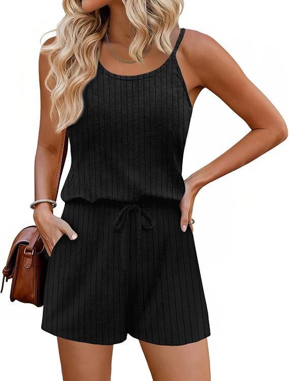 Ekouaer Rompers for Women Summer Casual 2026 Sleeveless Scoop Neck Ribbed Adjustable Shorts Jumps... | Amazon (US)