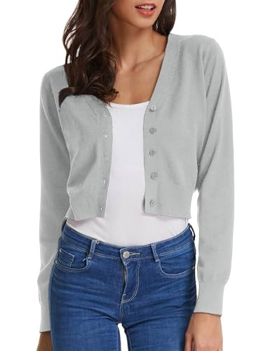 Lightweight Cropped Cardigan for Women Open Front Shrug Sweater Light Gray M | Amazon (US)