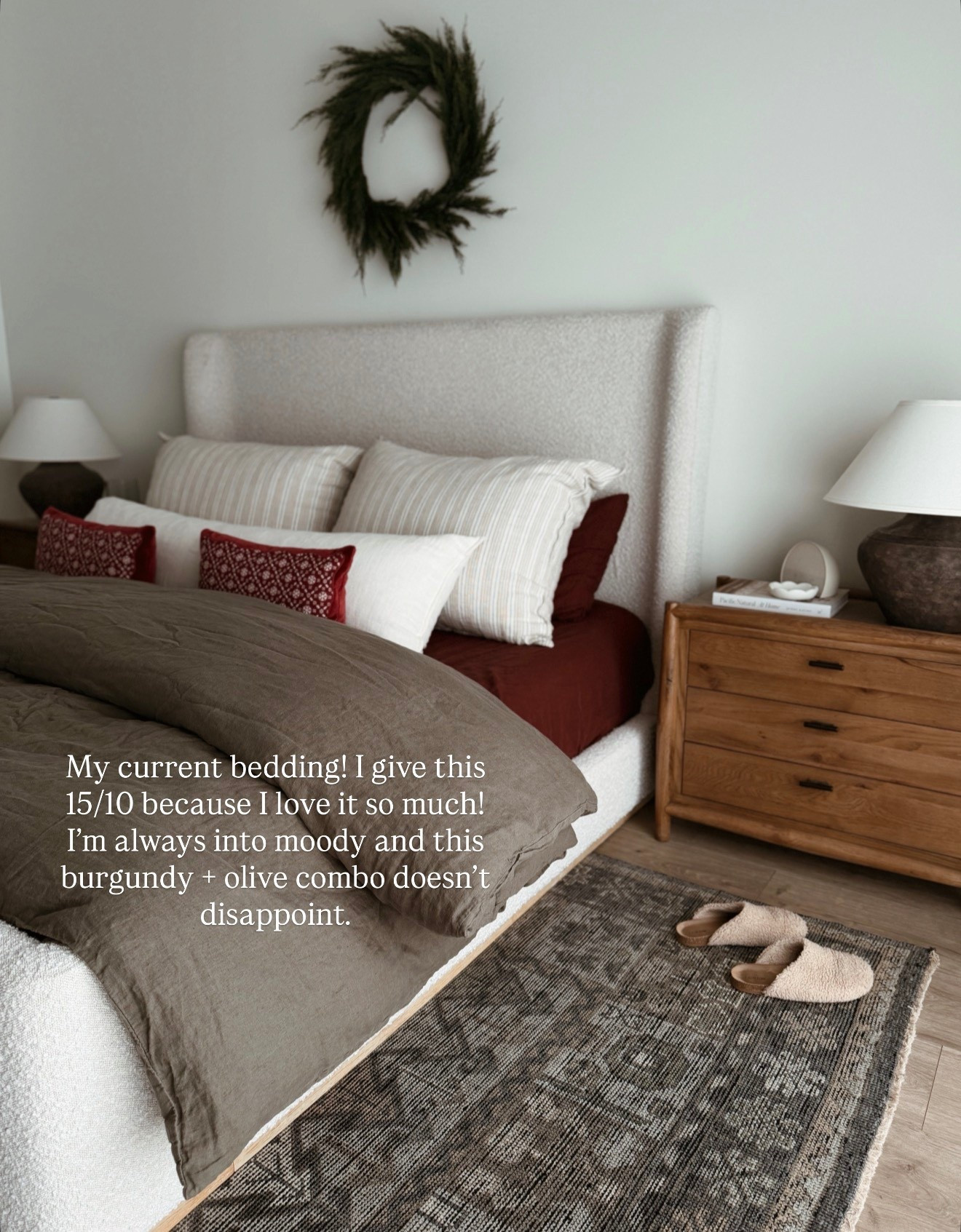 Our current bedding! I love this olive + burgundy combo. So cozy for winter 🥰

#LTKHome