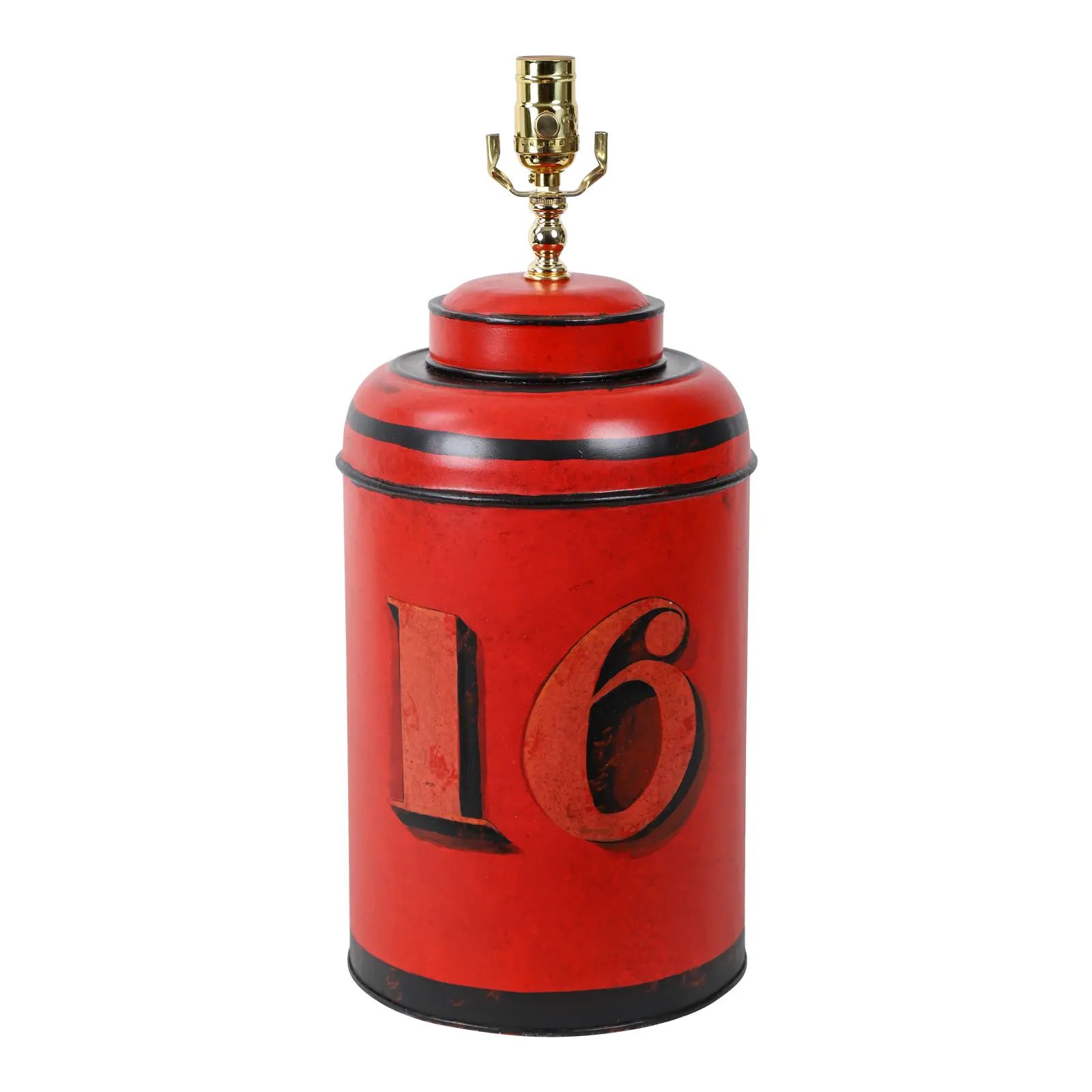 English Export Hand-Painted Number 16 Tea Caddy Table Lamp | Chairish