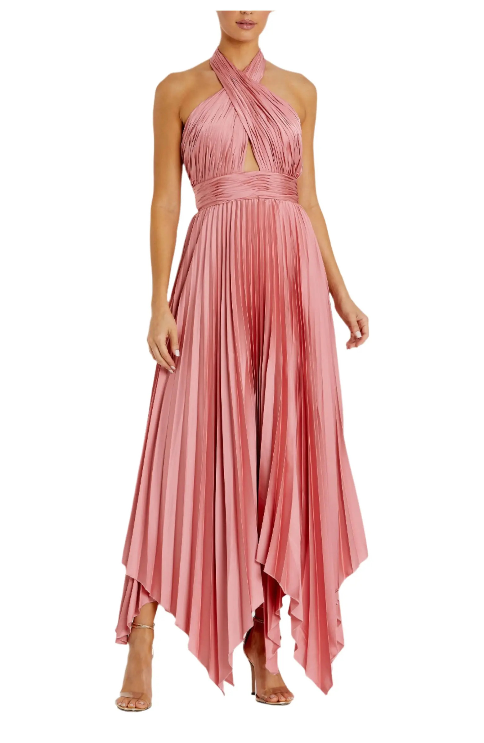 Mac Duggal Crisscross Halter Neck Accordion Pleat Handkerchief Gown | Nordstrom | Nordstrom