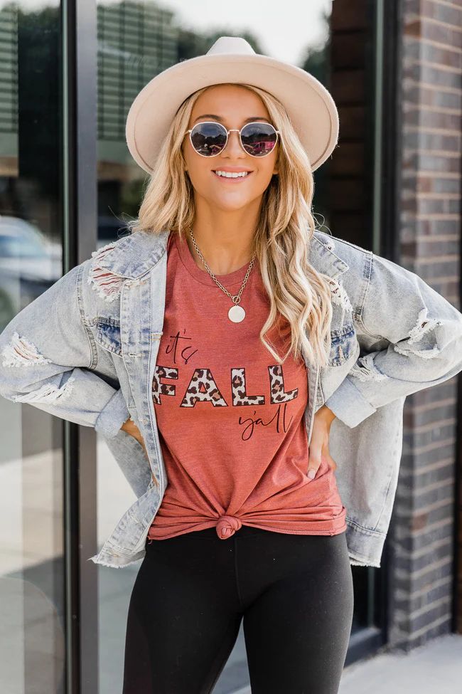 It's Fall Y'all Animal Print Rust Graphic Tee | The Pink Lily Boutique