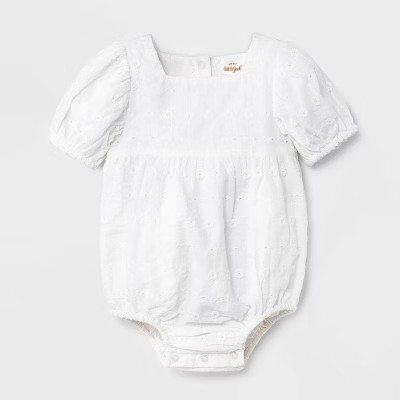 Baby Girls' Linear Eyelet Bubble Sleeve Romper - Cat & Jack™ White | Target