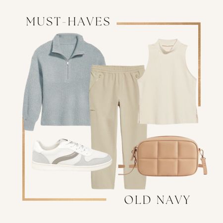 Neutral colors for fall casual style outfit! Quarter zip sweater in soft sage color. Water resistant joggers, sneakers and quilted bag!

#LTKunder100 #LTKsalealert #LTKstyletip