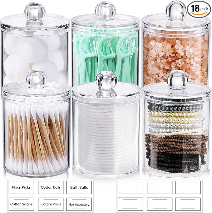 6 Pack Qtip Holder Dispenser for Cotton Ball, Cotton Swab, Cotton Round Pads, Floss - Clear Plast... | Amazon (US)