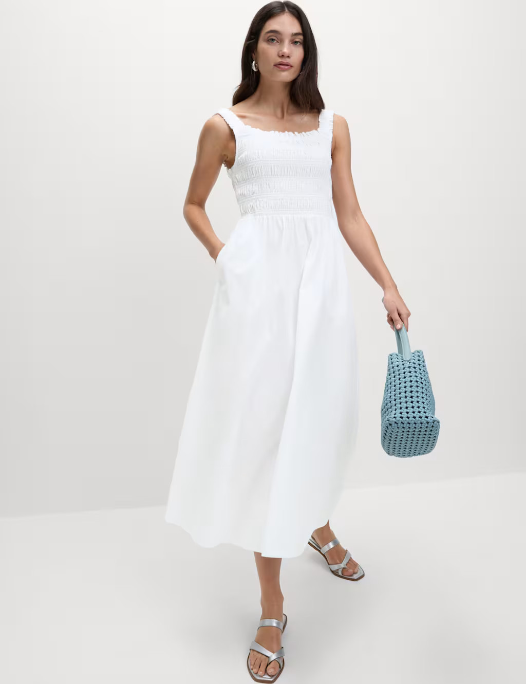 Pure Cotton Textured Midi Waisted Dress | Marks & Spencer (UK)