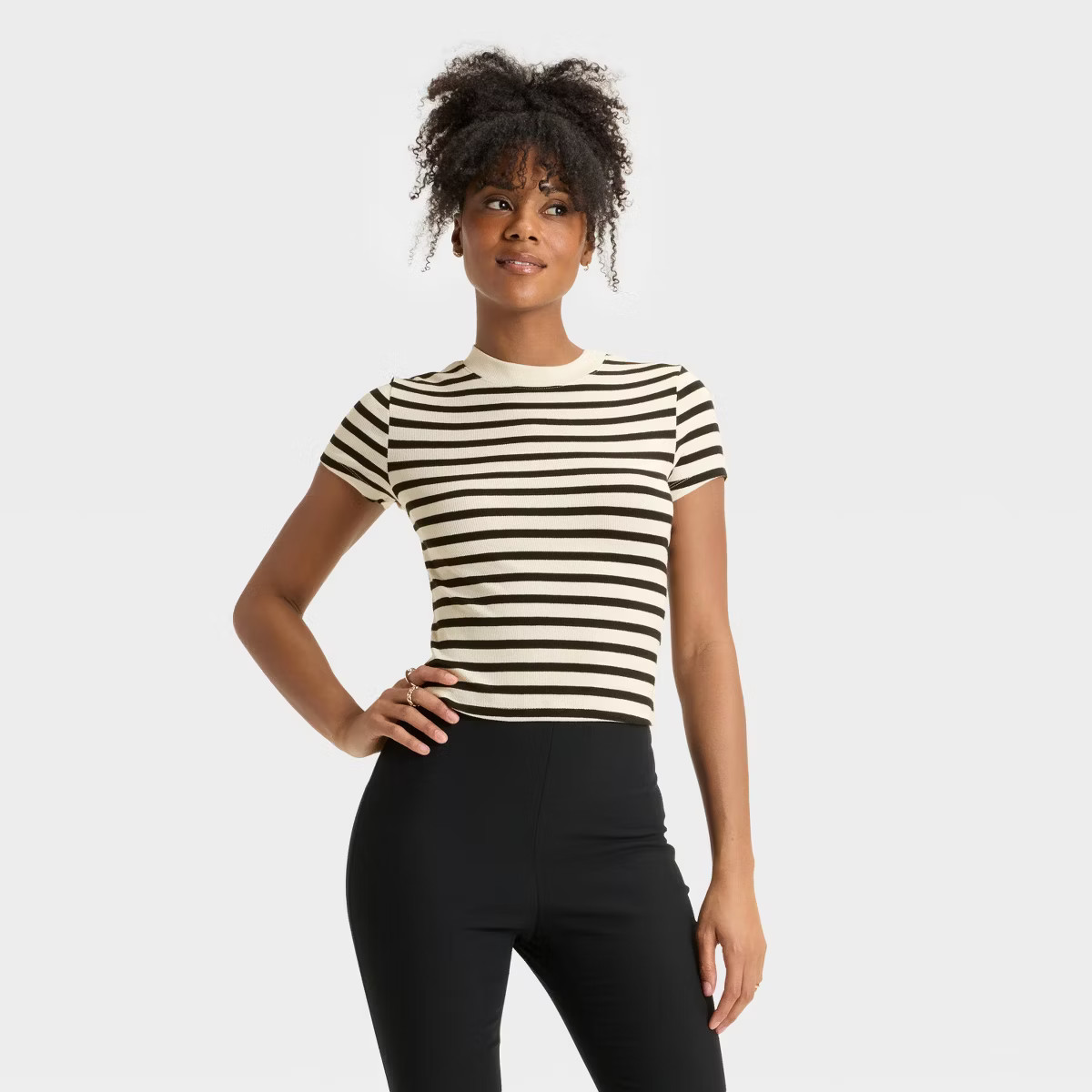 Women's Slim Fit Short Sleeve Cropped Ribbed T-Shirt - A New Day™ | Target