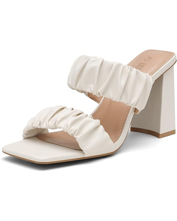 DREAM PAIRS High Heels Chunky Block Square Toe Heels for Women Slip On Mules Open-Toe Strap Pumps... | Amazon (US)