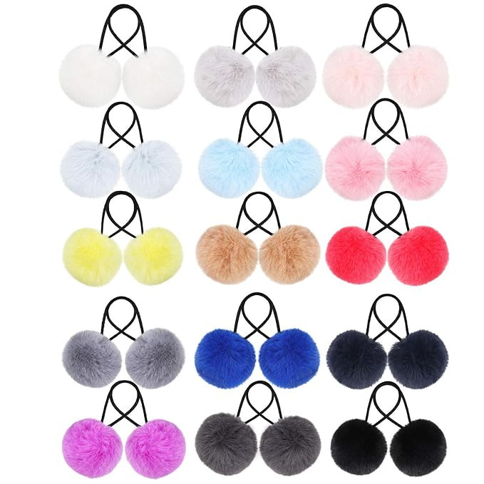 WILLBOND 30 Pcs Galentines Gift Pompom Hair Ties Pom Ball Elastic Band Fur Ball Scrunchy Fluffy P... | Amazon (US)