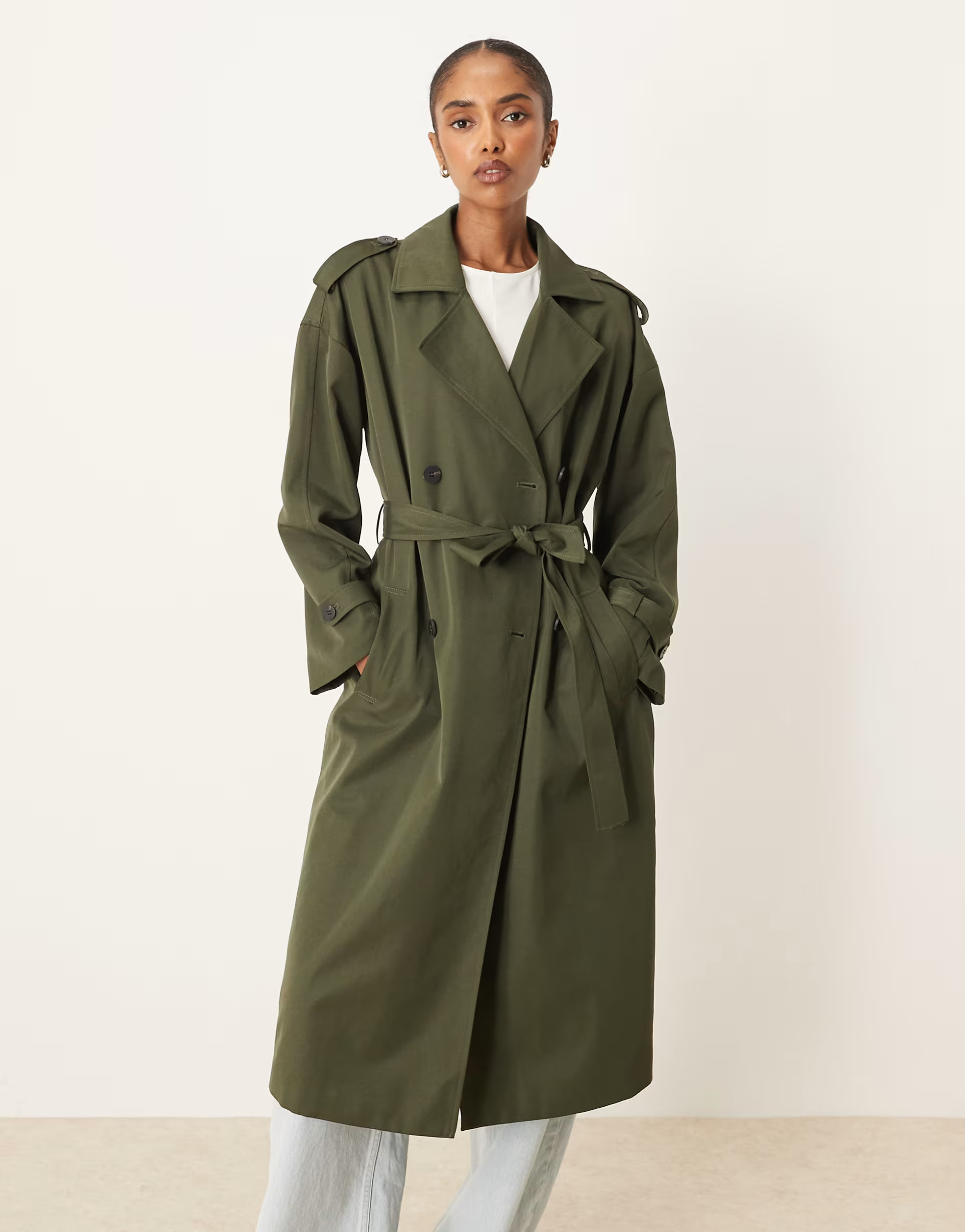 VILA premium double breasted trench coat in deep green | ASOS (Global)