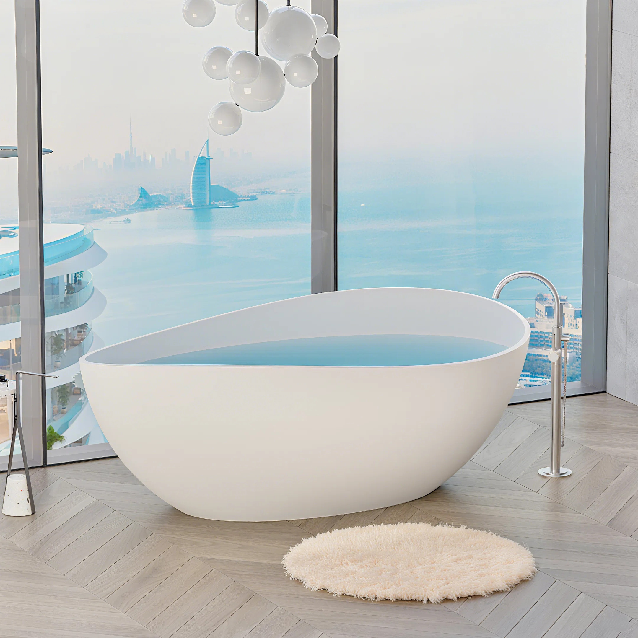 63" x 37" Freestanding Soaking Solid Surface Bathtub Stone Resin Bath Tub with Overflow, Pop-up D... | Wayfair North America
