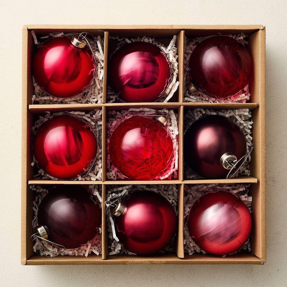 Medium Glass Ball Ornaments (Set of 9) - Red | West Elm (US)