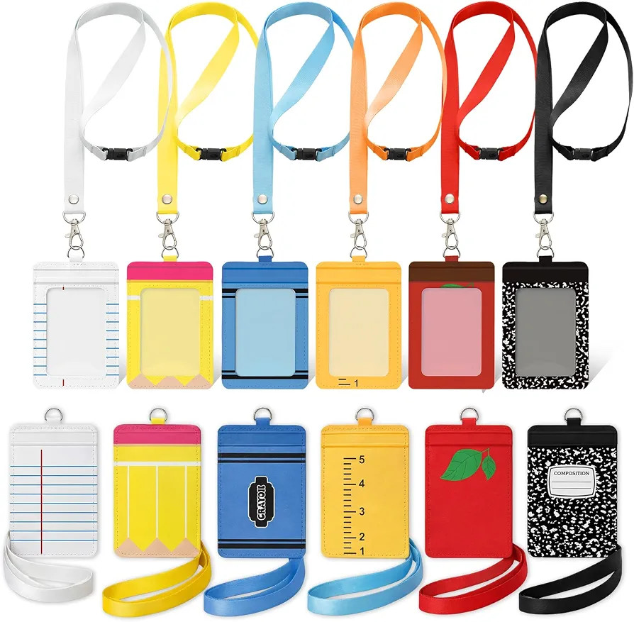 Harloon 6 Pcs Teacher ID Badge Holder with Lanyard Back to School Teacher Gifts Bulk PU Cute Comp... | Amazon (US)