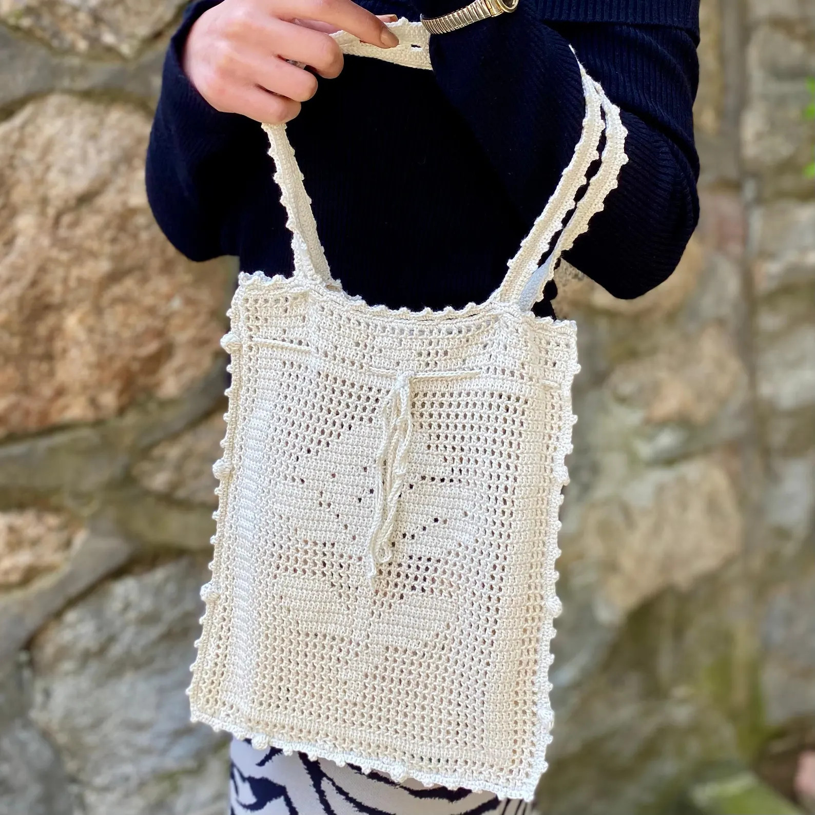 Handmade Crochet Ecru Lace Bag: Cotton Summer Rose Motif Tote | Etsy (Global)