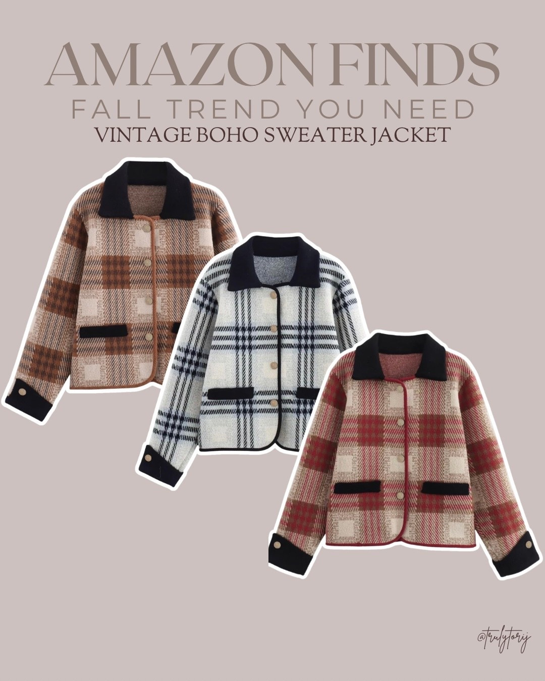 AMAZON FALL FIND! 🤎🍂✨ Say JACKET to shop!

Okayyy this vintage boho sweater jacket is SO GOOD! 😍 The plaid, contrast collar + little pocket details make it look way more expensive than it is! 👏🏼

I’m loving all three color options, but that brown is giving ALL the fall vibes. 🤎🍁 Such an easy piece to throw on with jeans, trousers, or even a little skirt for an effortless fall look!

Adding this one to the must-have Amazon fall finds list ASAP! 👀🛍️

Which color are you picking?! 🤎🖤❤️

#AmazonFinds #AmazonFashion #AmazonStyle #FallFashion #FallOutfits

Amazon fall finds, Amazon fashion finds, Amazon fall fashion, vintage boho sweater jacket, plaid sweater jacket, plaid jacket, fall jacket, women’s fall fashion, cozy fall outfits, trendy Amazon finds, affordable fall fashion, Amazon clothing, fall outfit ideas, Amazon style

#LTKootd