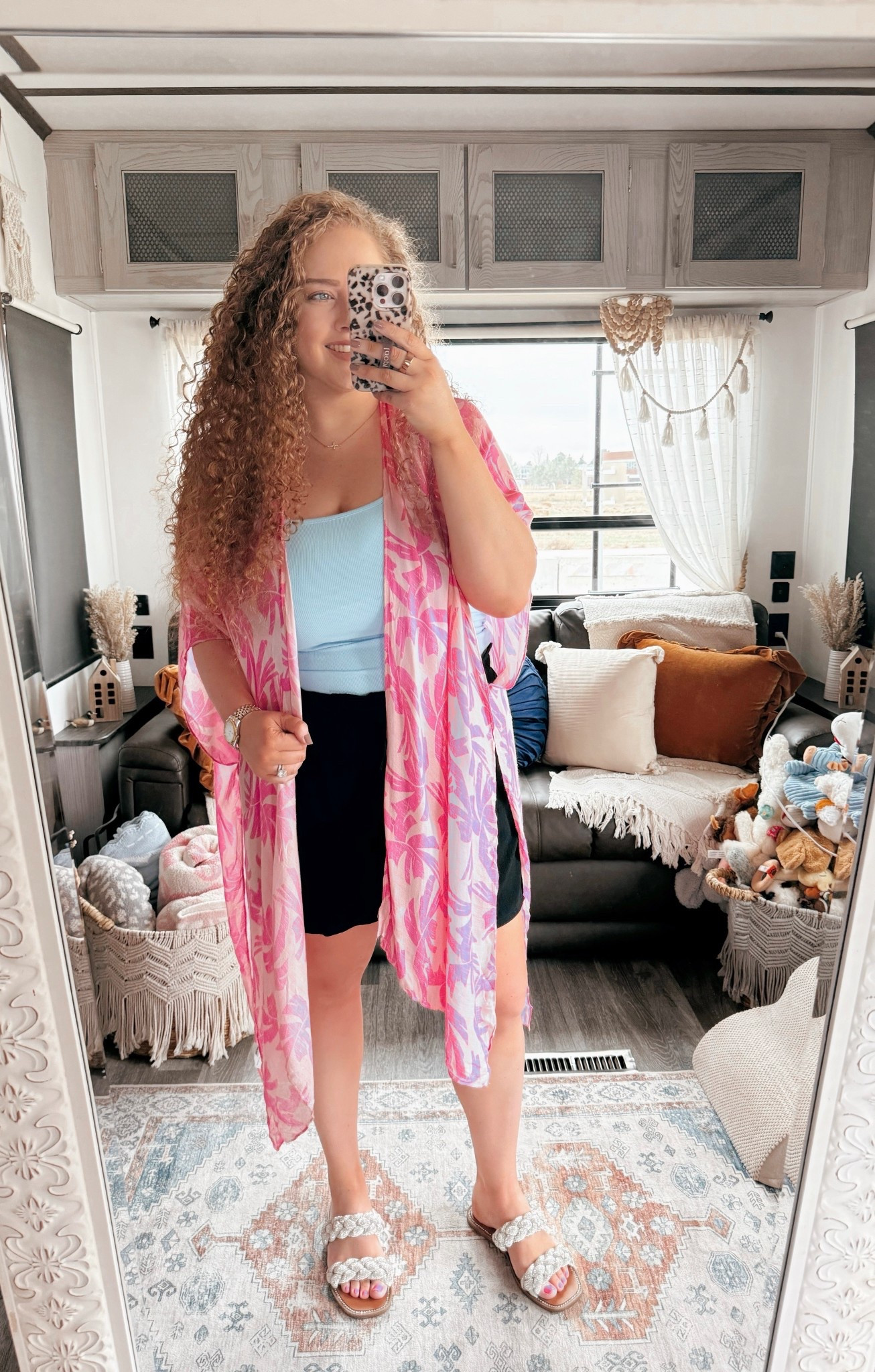 Palm prints + sunshine energy 🌴✨ Easy layers for warm spring days 💕 pink palm print kimono | palm print kimono | Amazon kimono | spring kimono outfit | blue tank top | Amazon tank top | black linen shorts | Amazon linen shorts | blingy sandals | Steve Madden sandals | Amazon Steve Madden dupes | spring outfit | spring casual outfit | vacation spring outfit | warm weather outfit | resort style spring | Amazon spring fashion | casual chic spring | spring day outfit | Amazon casual outfit | spring weekend look | floral palm print outfit | colorful spring outfit | layering kimono look | spring travel outfit | Amazon fashion finds

#LTKootd #LTKdayinmylife #LTKSaleAlert